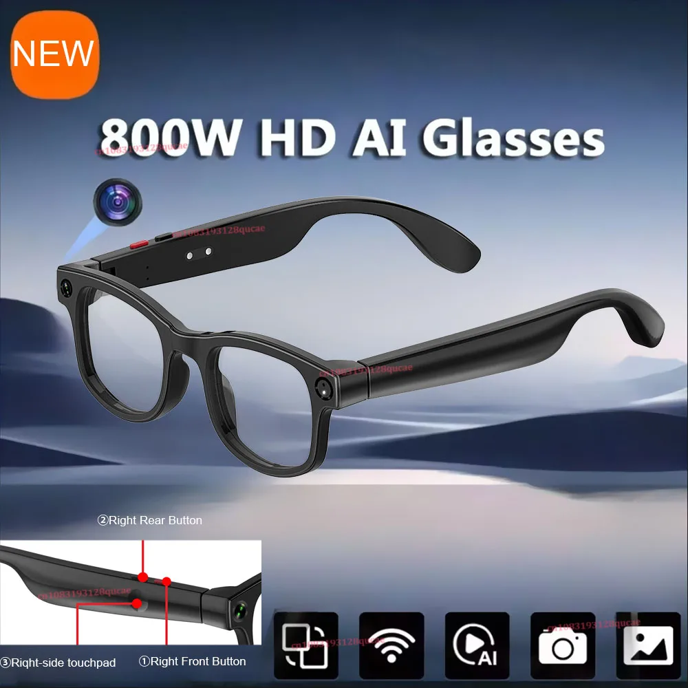 Gafas inteligentes de 800W píxeles AI ChatGPT HD grabación de vídeo traducción de llamadas de voz gafas inteligentes lente de luz anti-azul