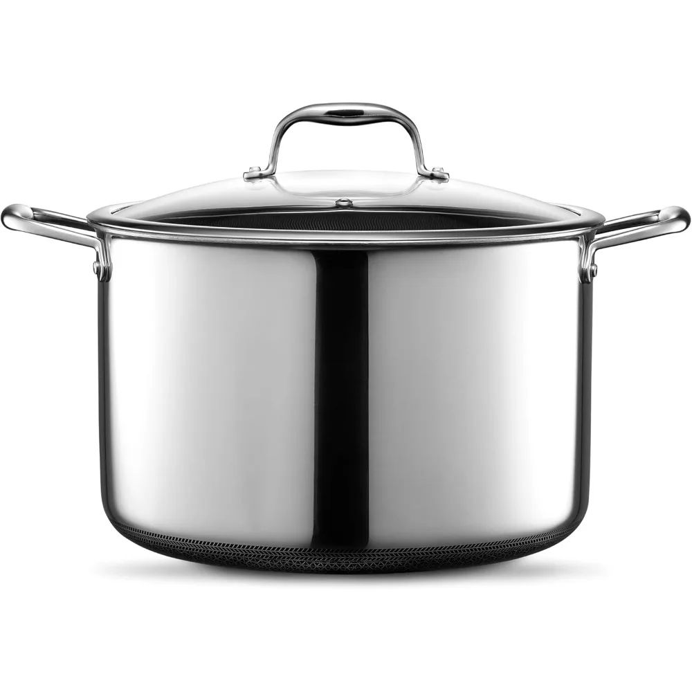 Hybrid Nonstick 10-Quart Stockpot with Tempered Glass Lid, Dishwasher Safe, Induction Ready, Compatible with All Cooktops