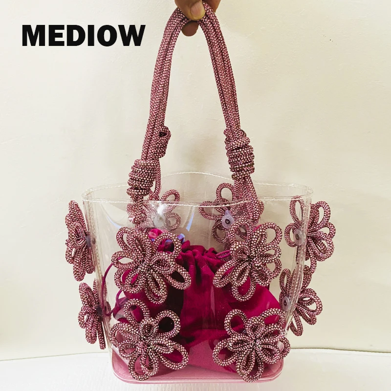 

MEDIOW Lady Evening Bags For Women Luxury Designer Handbag And Purse 2023 New In PVC Transparent Imitation Diamond Bow Twist Bag