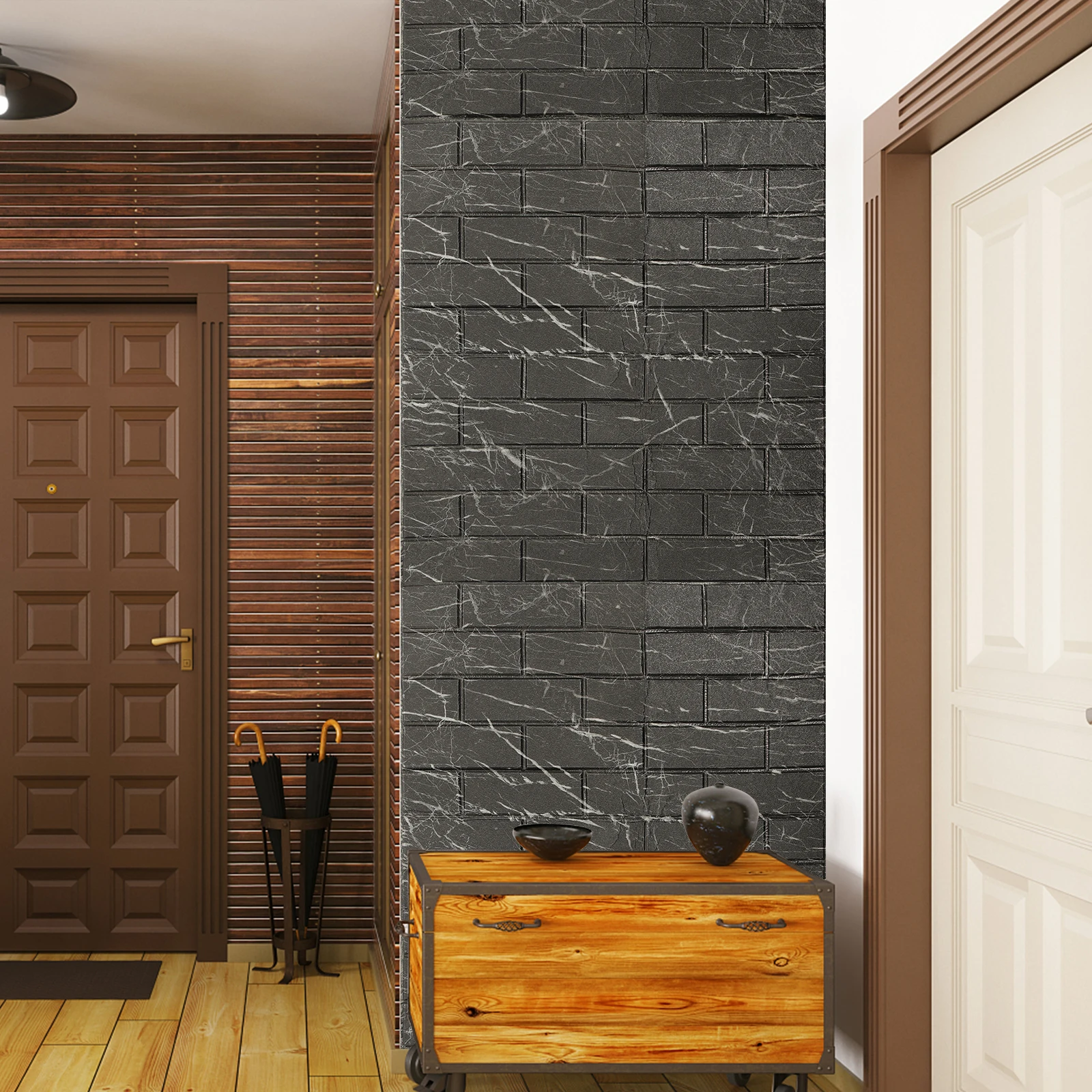 

3D Marble Wall Stickers Waterproof Oilproof Foam Wallpaper Black Gray Living Room Bedroom Bathroom Kitchen Faux Brick Panels