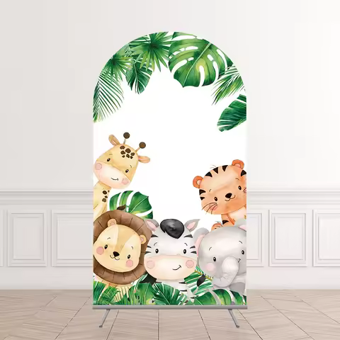 Mehofond Custom 2-Sided Safari Jungle Wild One Animal Boy Birthday Party Baby Shower Cover Chiara Arch Background Decor Backdrop