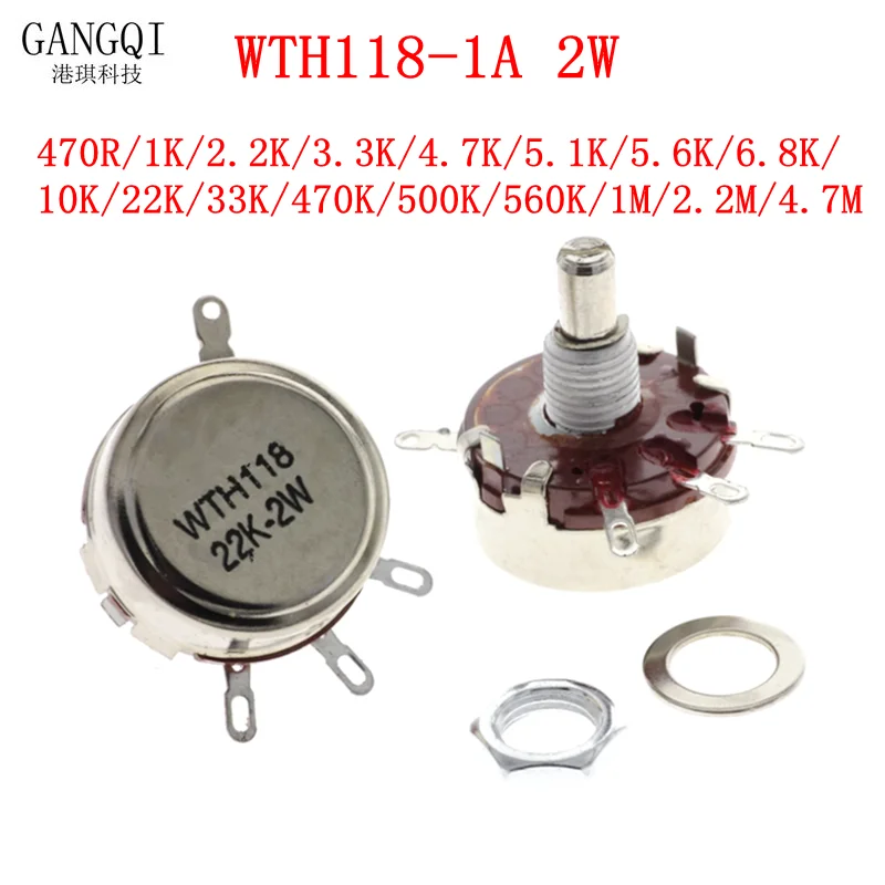 1PCS WTH118 1K 4.7K 10K 47K 100K 220K 330K 470K 1M Ohm 1A 2W Potentiometer Variable Resistor VR Resistance DIY Electronic