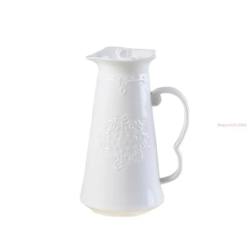 1.2L, White Embossed Porcelain Vintage Tea Pot, Ceramic Coffe Kettle for Cafe, Ceremony Blooming Pitcher
