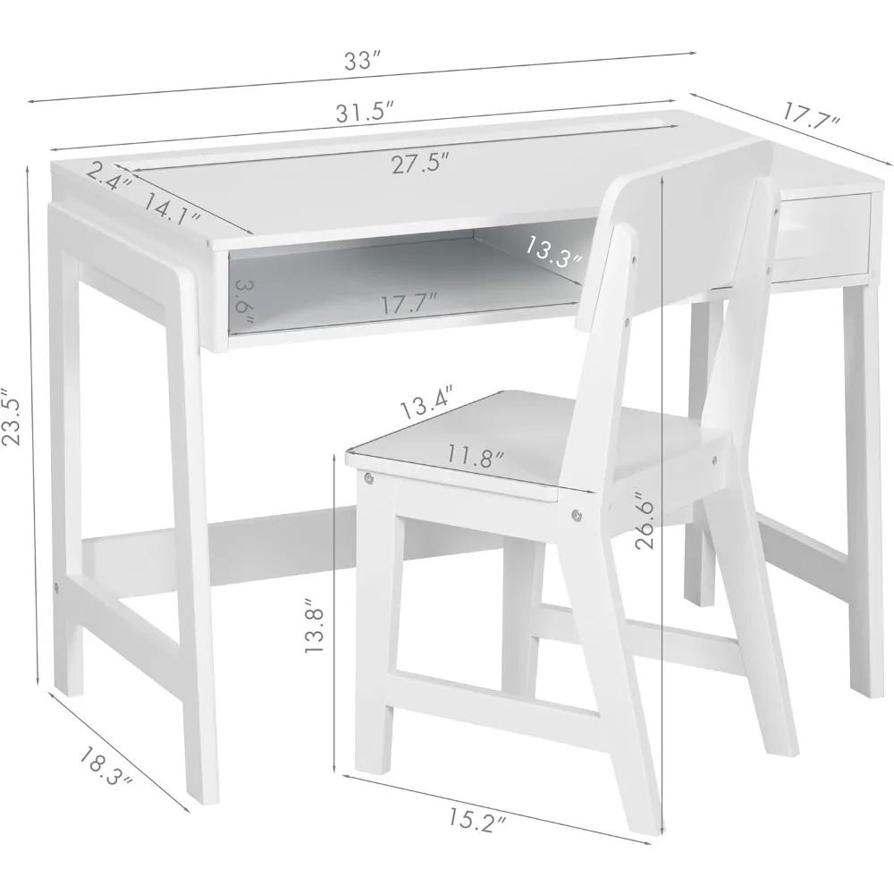 Kids Desk and Chair Set with Drawers, Wooden Children Study Table, Student Writing Desk Computer Workstation for Bedroom