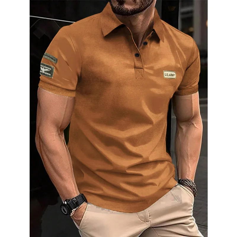 Camisa bordada de manga curta masculina, camisas elegantes e confortáveis com lapela, novo, 2024