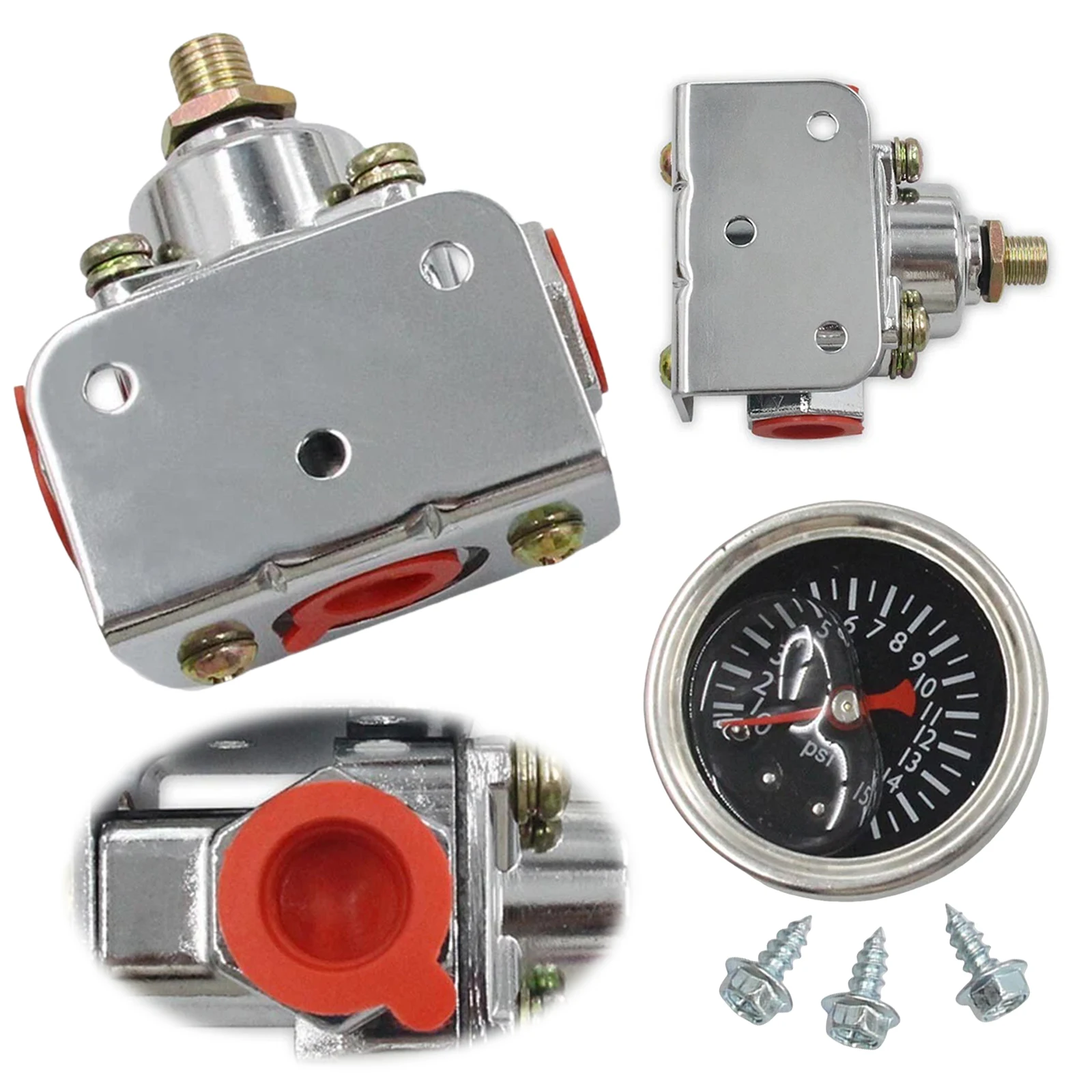 Low Fuel Pressure Regulator with Gauge Carburetor Fuel Pressure Regulator Replacement for Carburetor Carb 1-4 PSI 12-804