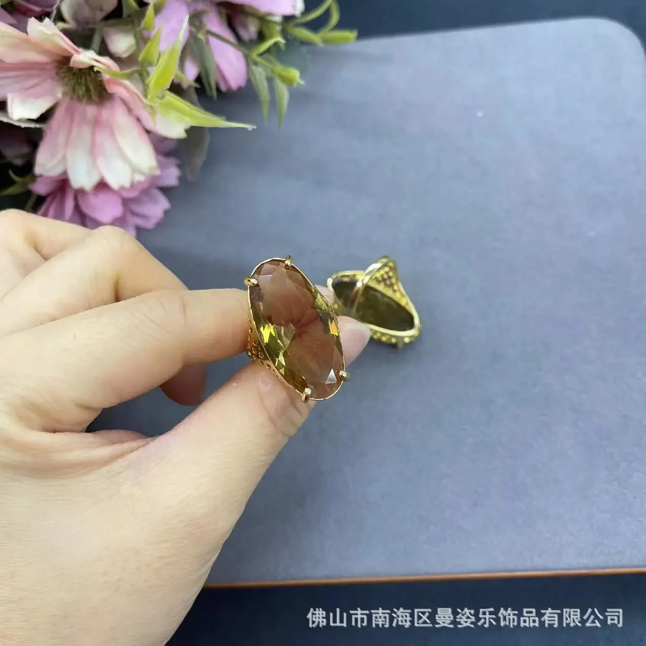 Turkey imported sultan stone copper plated 18K real gold live ring French vintage popular recommendation