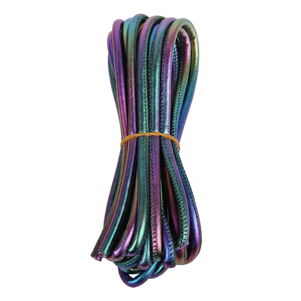 2M 5mm Irisierendes Rundes Genähtes Lederband, Holographisches Stoffseil für DIY-Handarbeiten, Armbänder, Schmuckherstellung – Detail 5