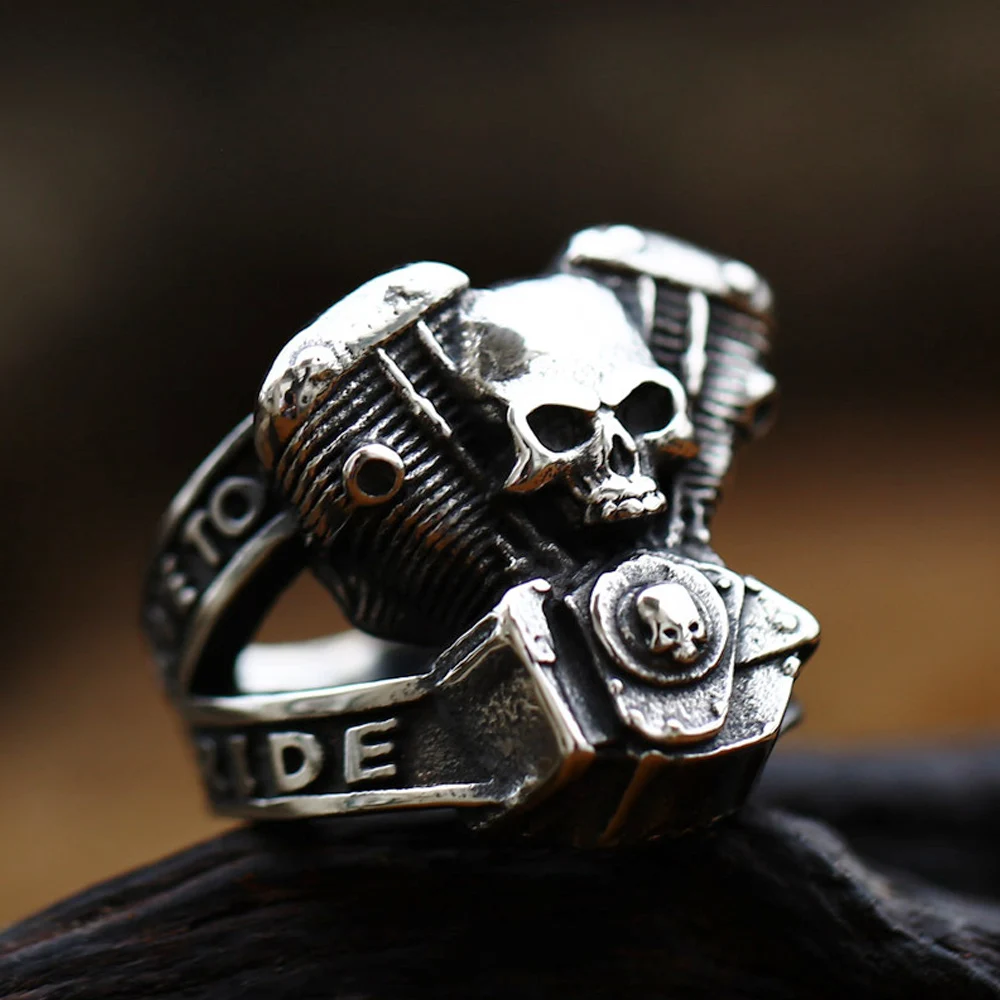 Punk Cool Man Motorcycle Engine Ring For Men Boy Gothic 316L Stainless Steel Biker Skull Ring Fashion Jewelry Gift Wholesale