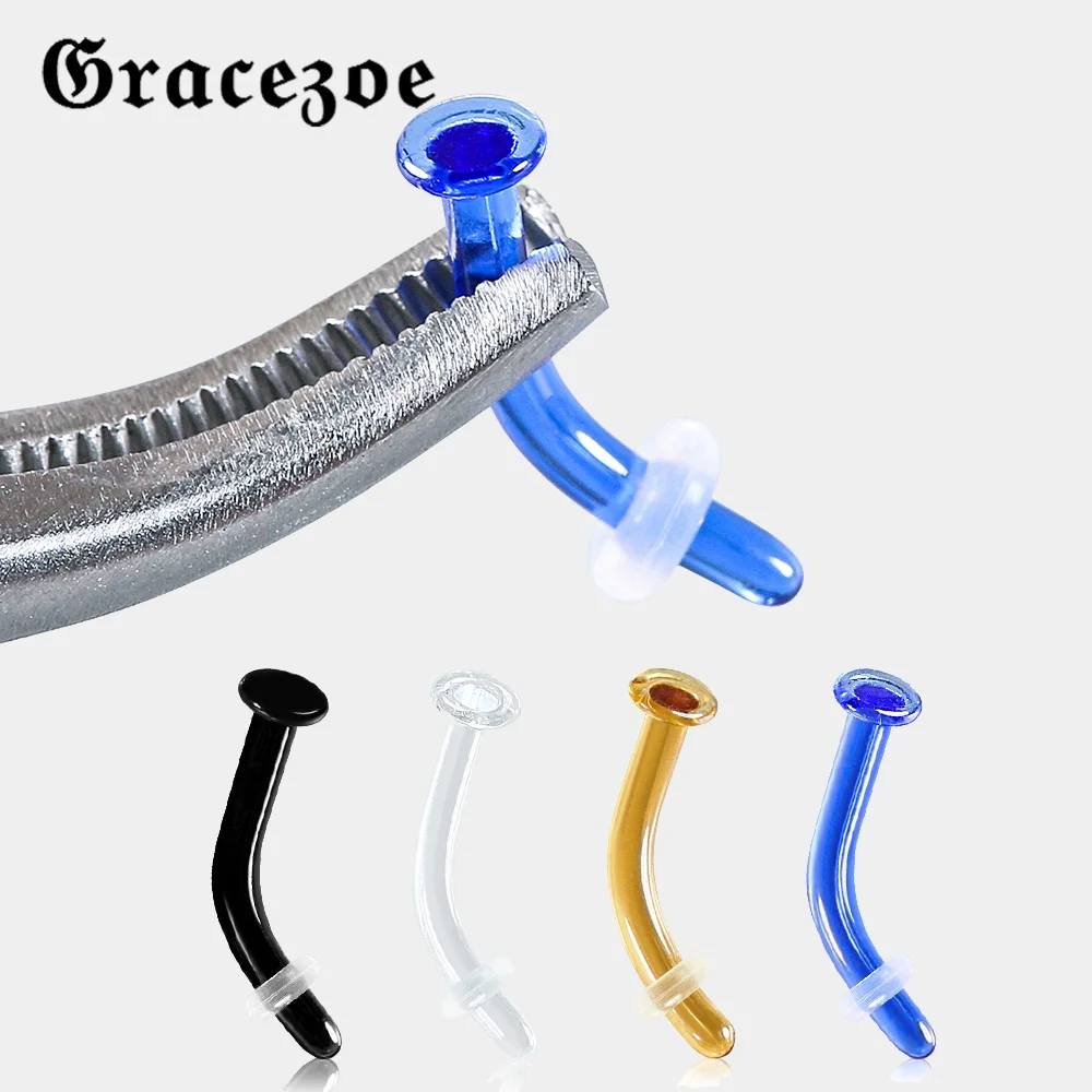Gracezoe 2PCS 14G Pyrex Glas gebogene Bauchnabelringe Nabel Bioflex Piercing Halterungen Langhantel Körperschmuck flexibel