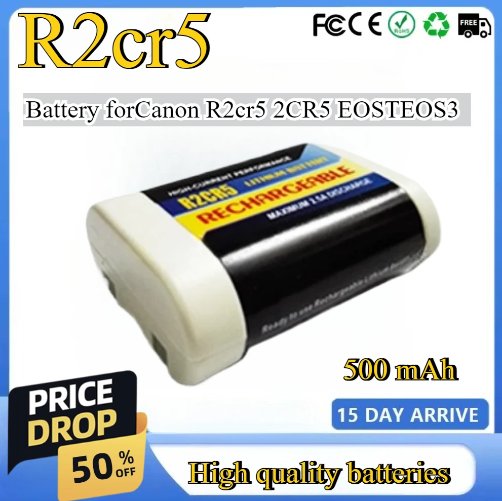 

Rechargeable Lithium Battery for Canon R2cr5 2CR5 EOS 1 EOS 3 6V 500mAh Camera Battery