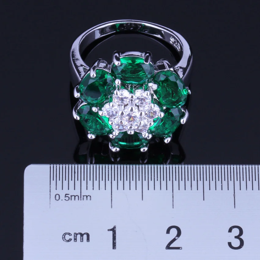 Glamorous Green Cubic Zirconia White CZ Silver Plated Jewelry Sets Earrings Pendant Chain Ring V0235
