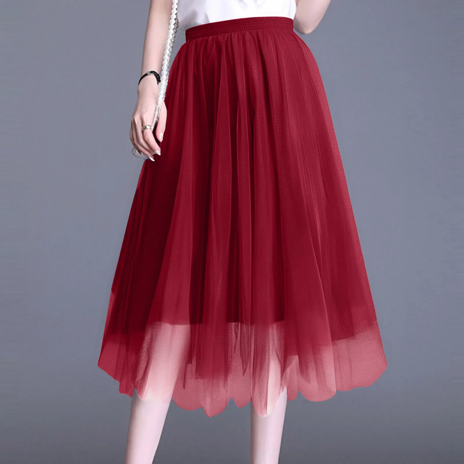 

Womens Elastic High Waist Tulle Mesh Irregular Tutu Skirt Summer Girls Party Older Kid Girl Pleated Long Midi Skirts Dance Dress