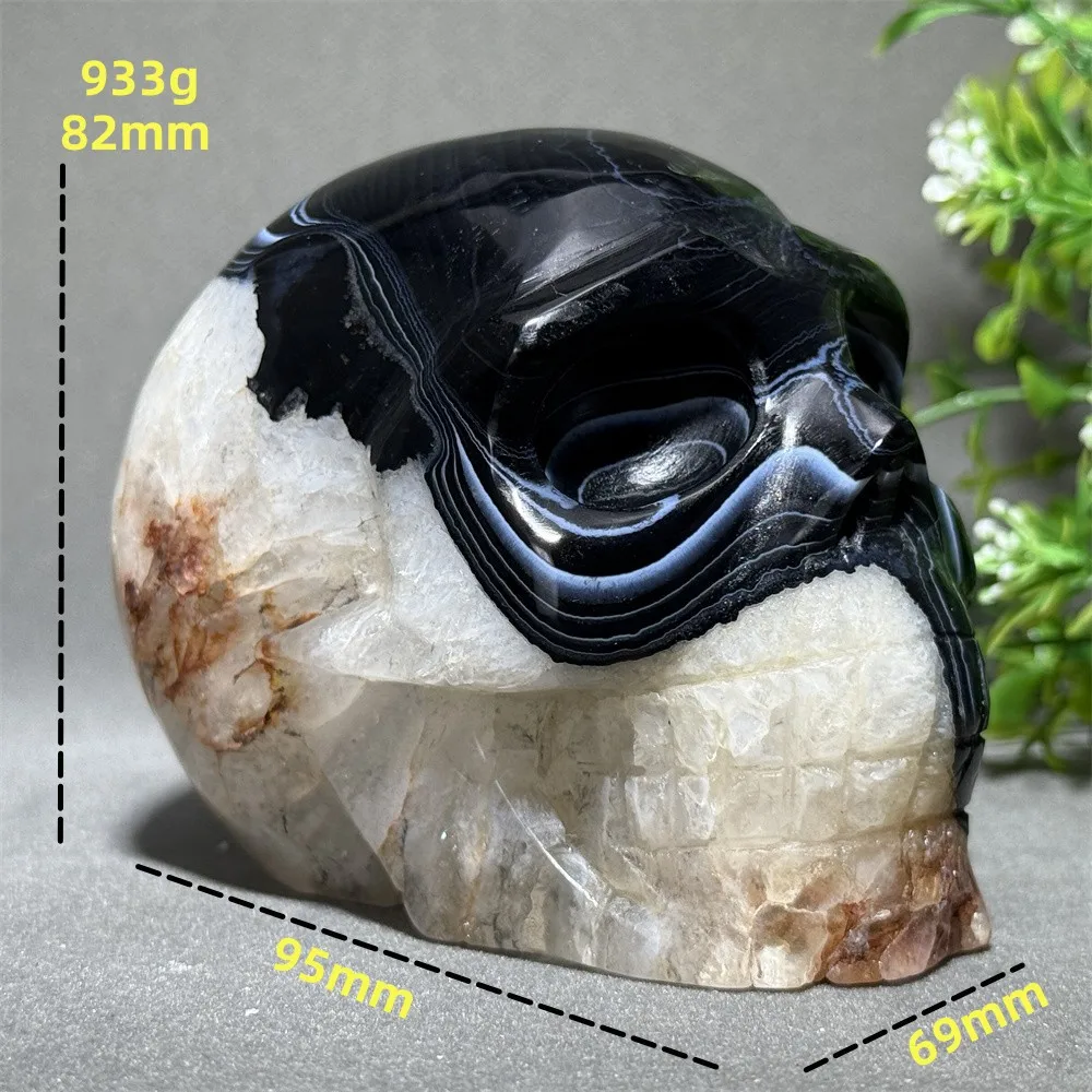Natural Black Agate Hand-Carved Skull Energy Spiritual Healing Meditation Home Halloween Decoration Gift