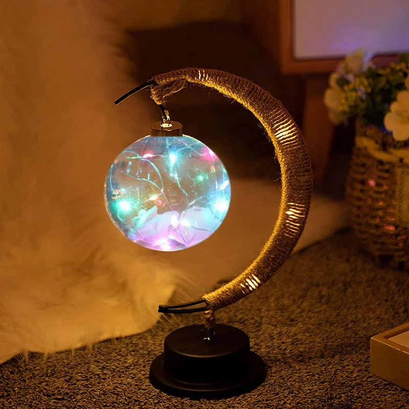 LED Lantern Night Light Room Christmas Decoration Enchanted Lunar Lamp Home Ornament Handmade Hemp Rope Iron Art Ball Light