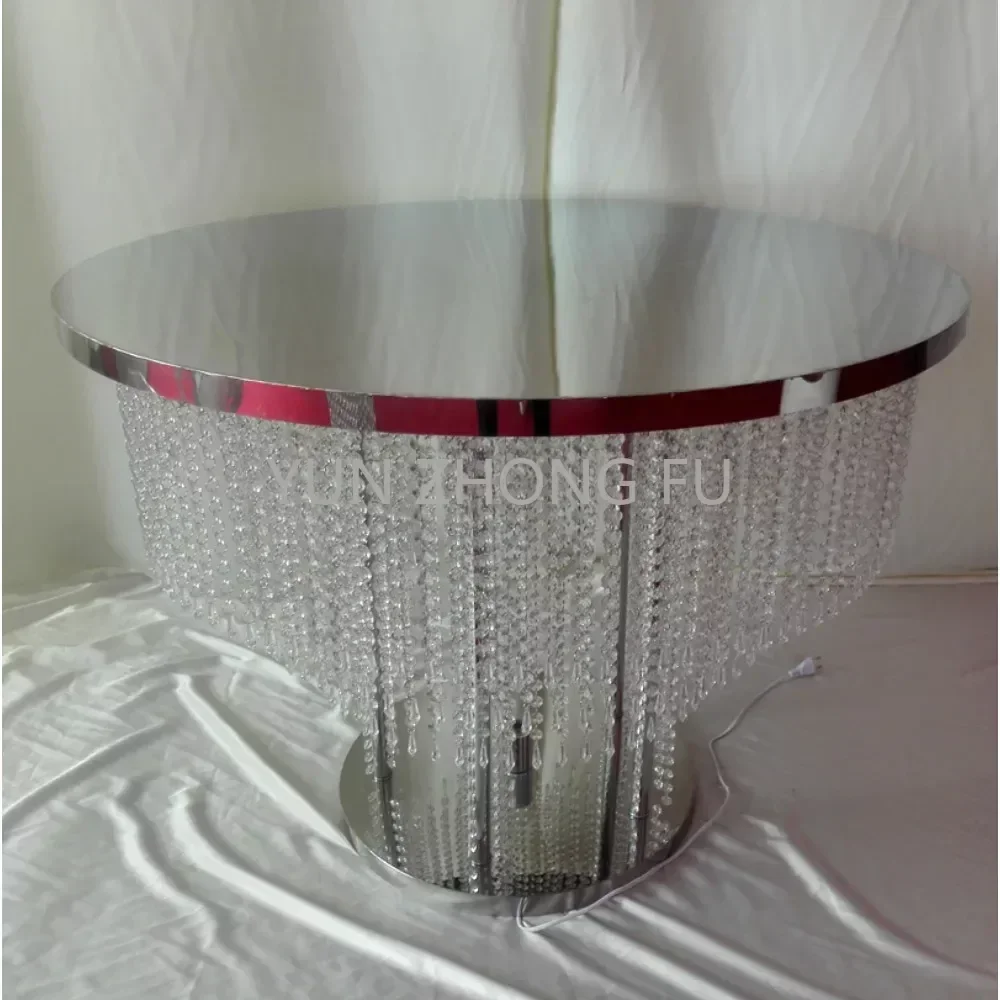 2023 new lighted silver crystal cake table for wedding decoration