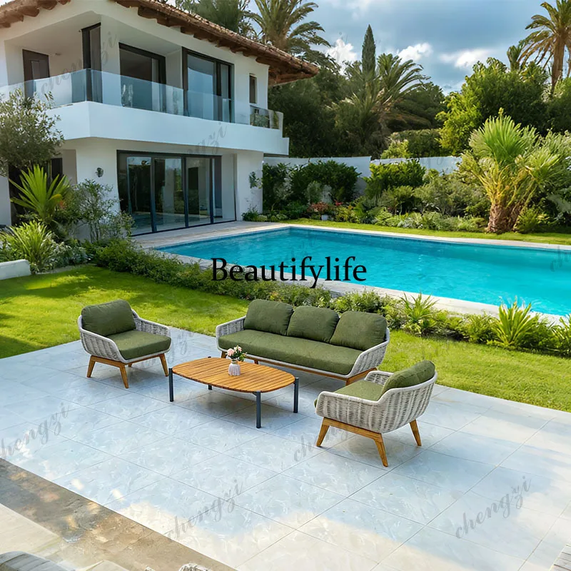 

Outdoor sofas rattan woven courtyards villa gardens leisure sofas homestay courtyards high-end solid wood furniture combinations
