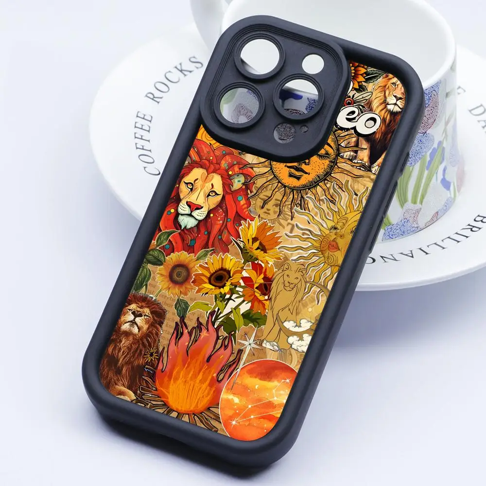 

Чехол для телефона с зодиакальным знаком Лев для iPhone 17 16 15 14 13 12 11 Air Pro Max Plus, черный, из мягкого ТПУ, противоударный