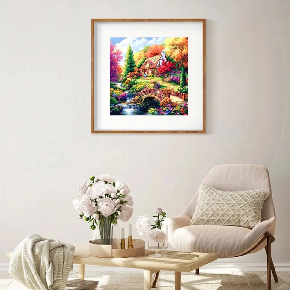 Huacan كامل مربع جولة الماس اللوحة منزل حديقة الماس الفسيفساء المشهد الفن اللوحات الزخرفية