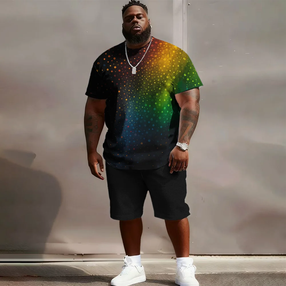 

S-9xl plus size Big & Tall Short Sleeve Set with Iridescent Flair - Lightweight Cotton Blend, Minimalist Rainbow Sheen,