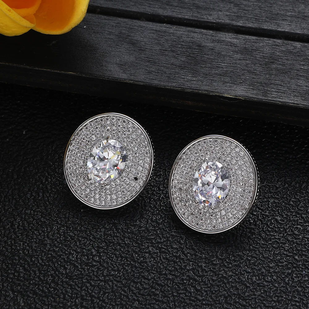 

HIBRIDE European and American style daily sliver color round earrings women's dress decoration jewelry wedding party gift E353