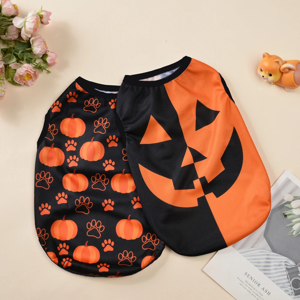 Halloween Kürbis Print Hunde kleidung für kleine mittelgroße Hunde Katzen atmungsaktive Haustier T-Shirt Chihuahua Französisch Bulldogge Welpen Kostüme – Detail 2