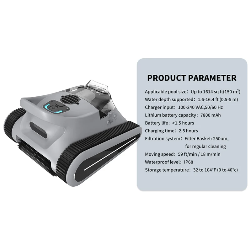 Pool Vacuum Cleaner Replaceable Battery Wall Climbing Pool Cleaner Robot for 1614 Sq ft Pool