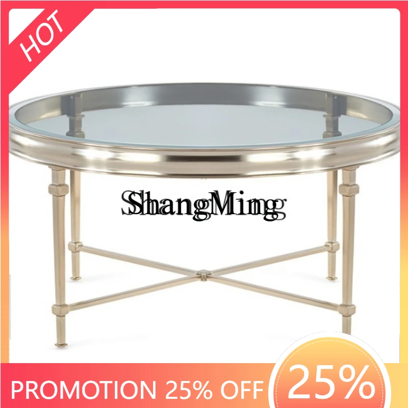 

ZYY fashion exquisite modern light luxury glass corner coffee table creative gold-plated stainless steel round coffee table