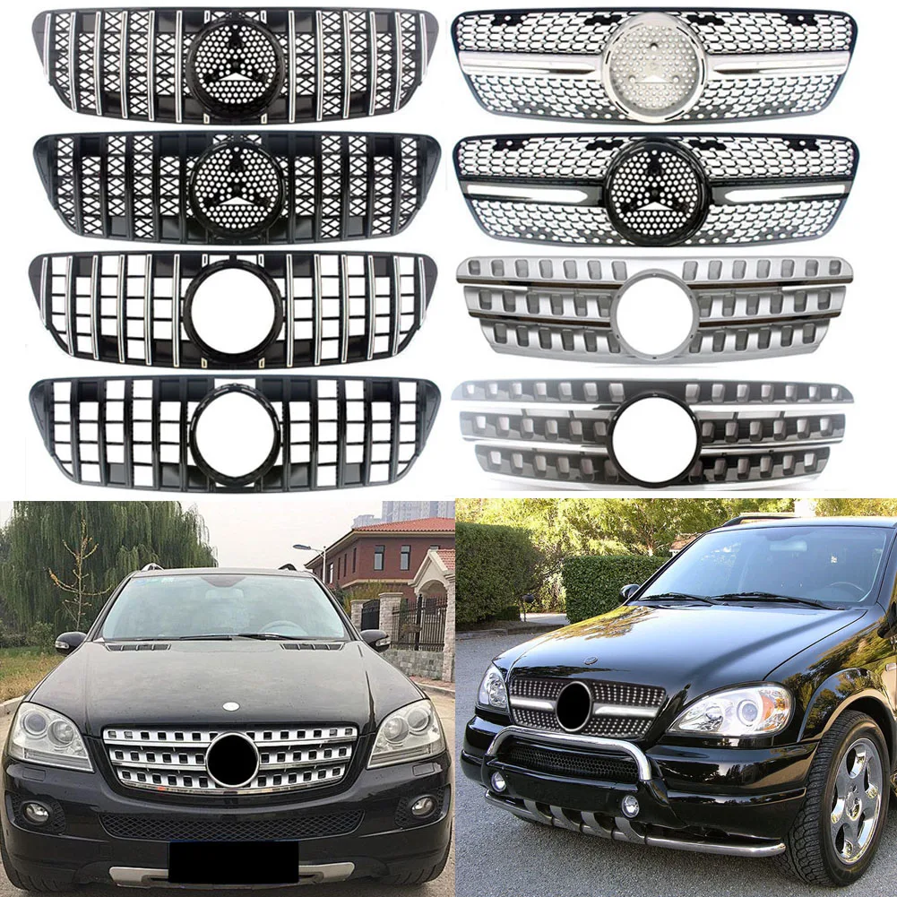 GT Style Front Bumper Mesh Grille Chrome Fit For Mercedes-Benz W163 ML-Class W163 ML350 ML400 ML500 ML320 1998-2004