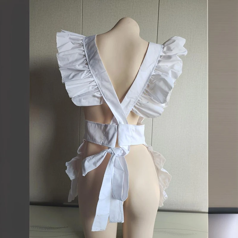 Kawaii branco vestido de empregada gato empregada cosplay trajes avental vestido sexy feminino oco para fora laca couro nu peito lingerie uniforme