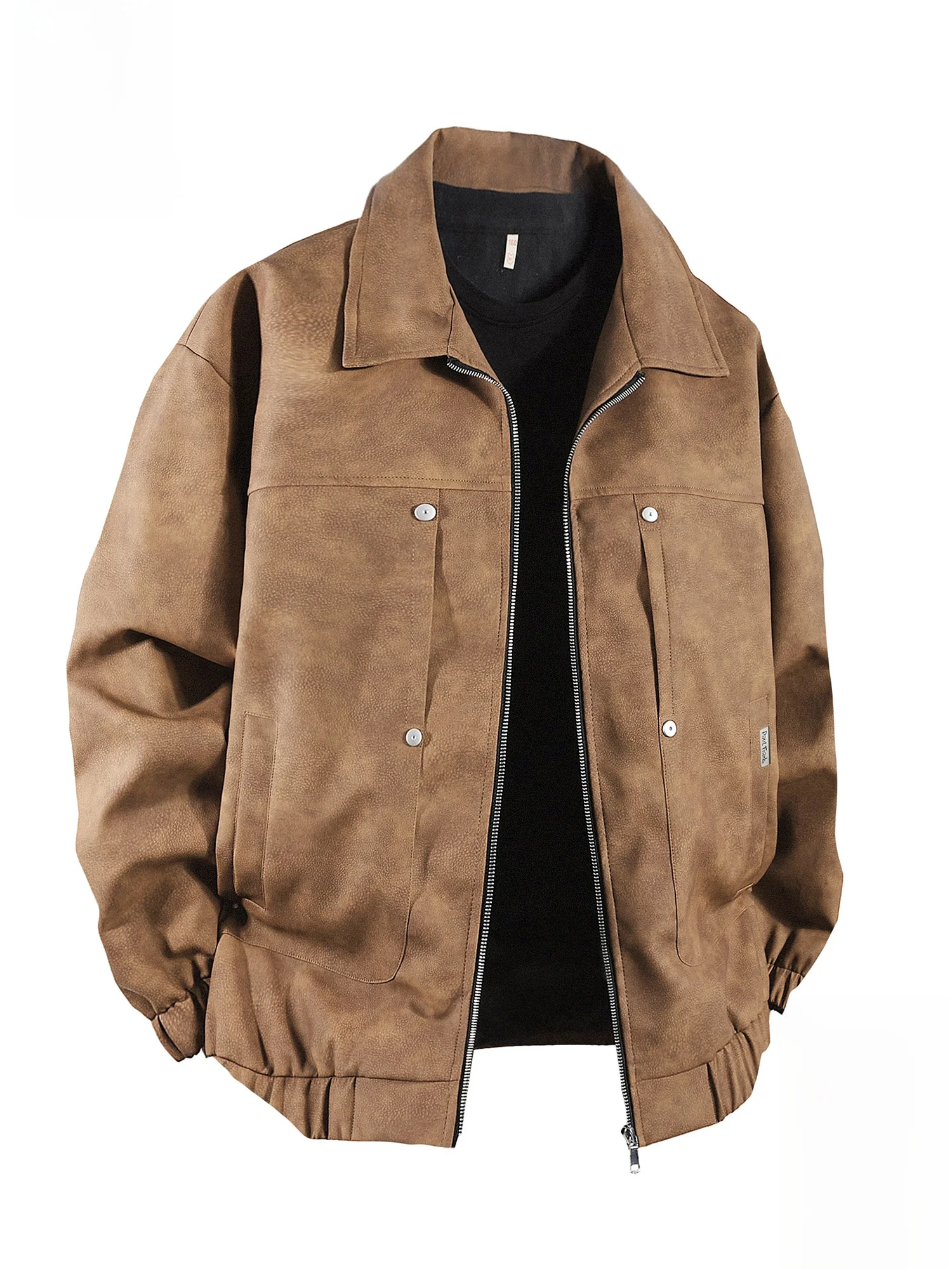 

PaulFrank Men's Loose Casual PU Leather Jaet Spring Season Large Mouth Monkey Retro Sle Zipper Closure Long Sve Coat