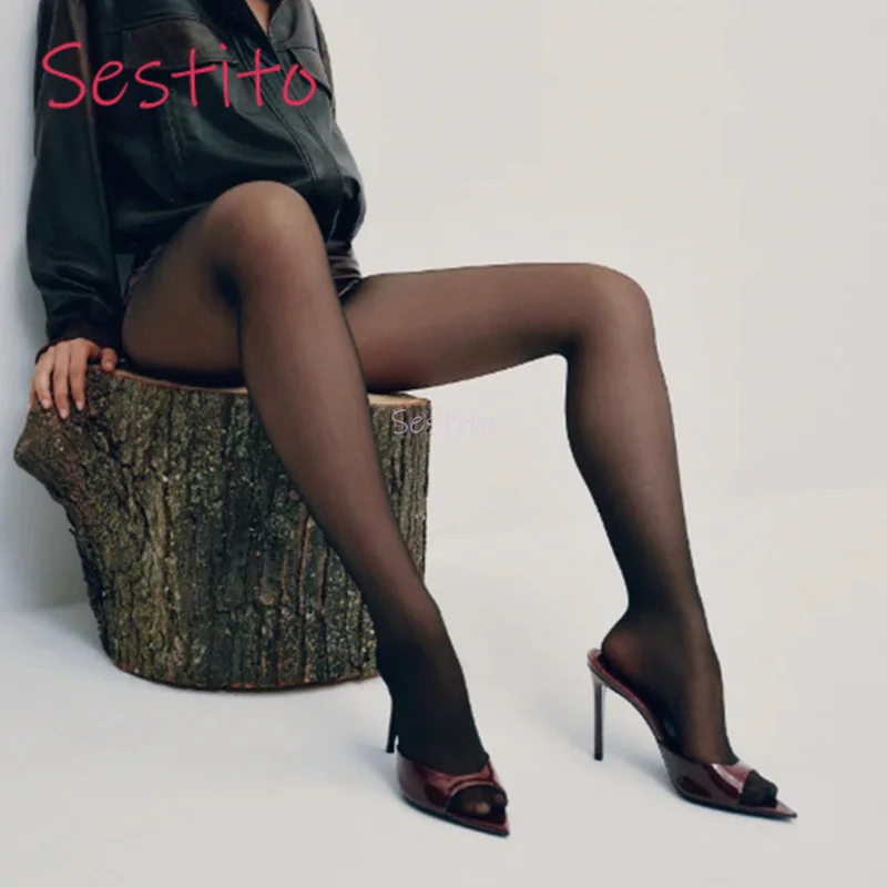 

Sharp Pointed High Heels, Patent Leather Fashionable Slim Heels, Minimalist Style Solid Color Comfortable and Cool Slippers