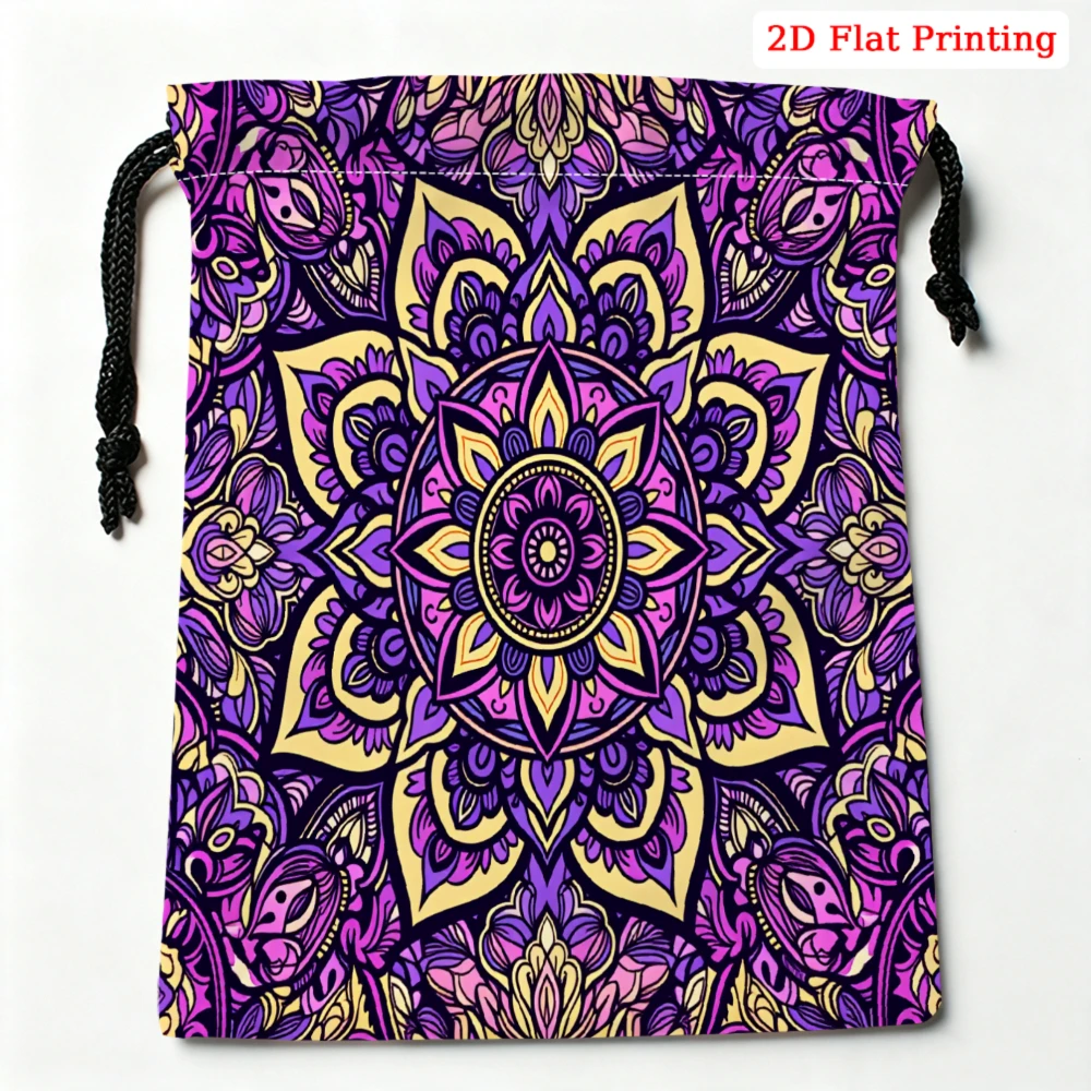 1Pc Purple Mandala Print Drawstring Bag Storage Small Pouch For Travel Gym Yoga Accessories Organizer Portable Lightweight