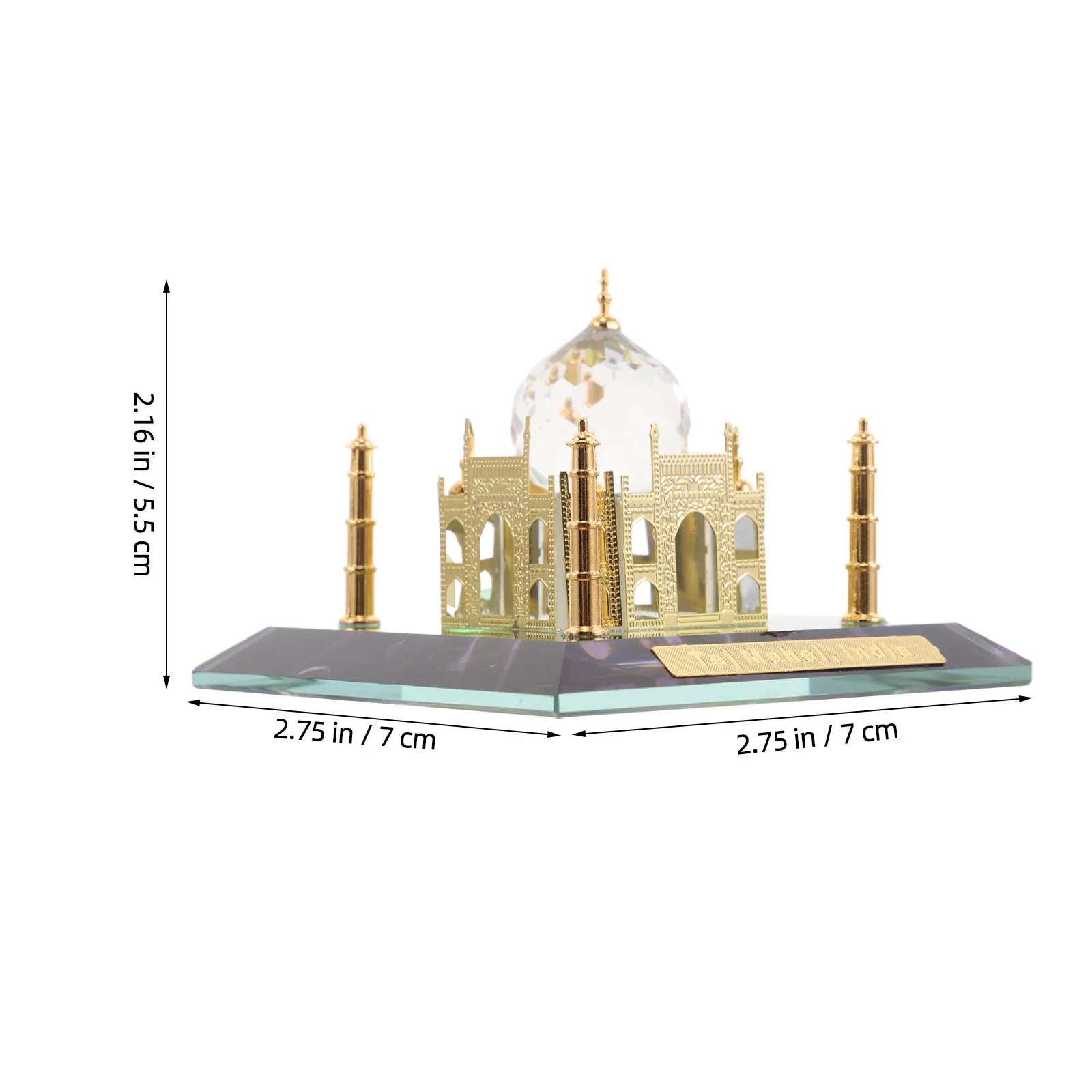 Taj Mahal Architectural Sculpture Crystal Metal Inlay Decorative Monument Desktop Office Home Living Room Entrance