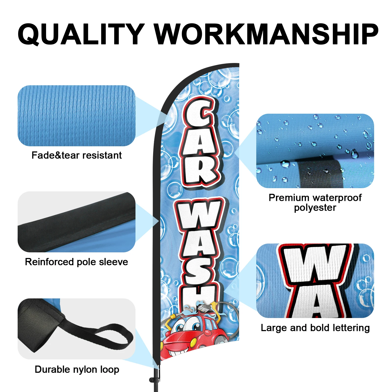 FSFLAG 1PCS 280CM The Car Wash Feather Flag with Flagpole Advertising Outdoor Banner Decoration for Businesse and Storefront