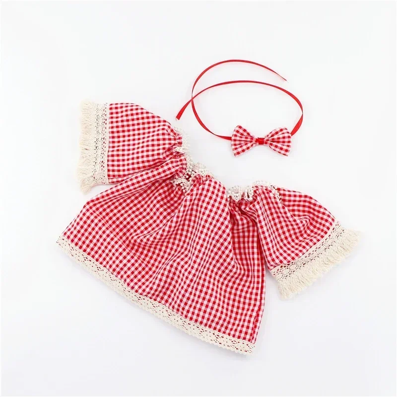 Newborn Photography Props for Baby Girls Off-shoulder Red Plaid Dress Headband 2pcs Costume Studio Shooting Photo Props