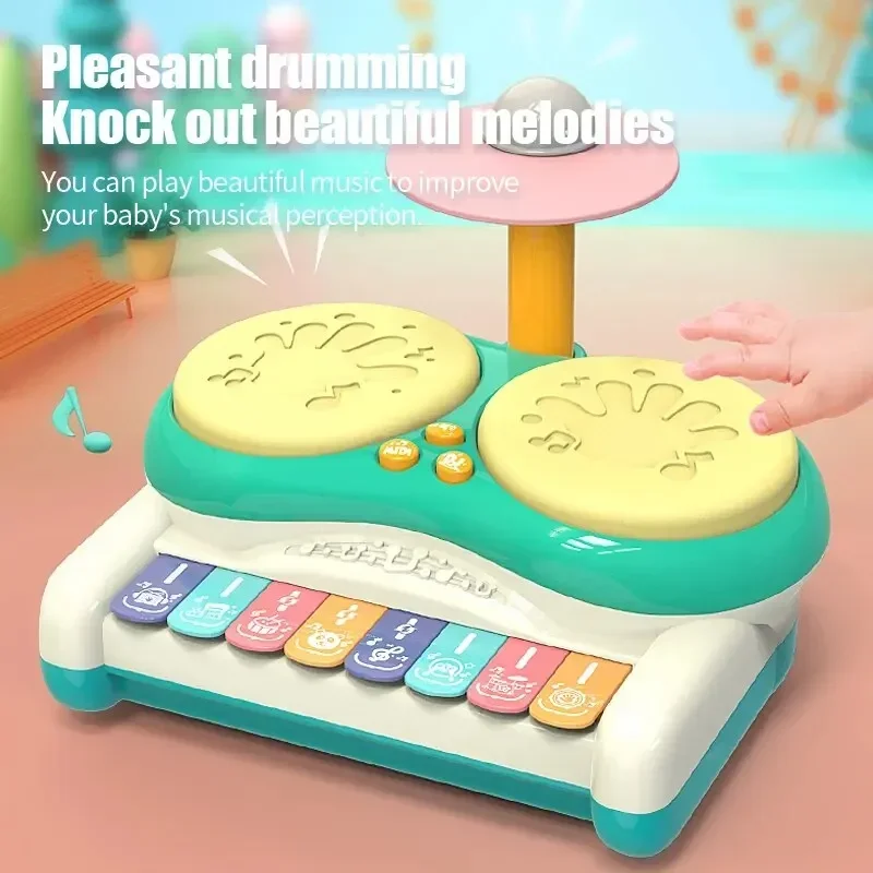 어린이 드럼 키트 다기능 드럼 악기 Playset 핸드 키보드 피아노 드럼 아이 교육 음악 선물 장난감