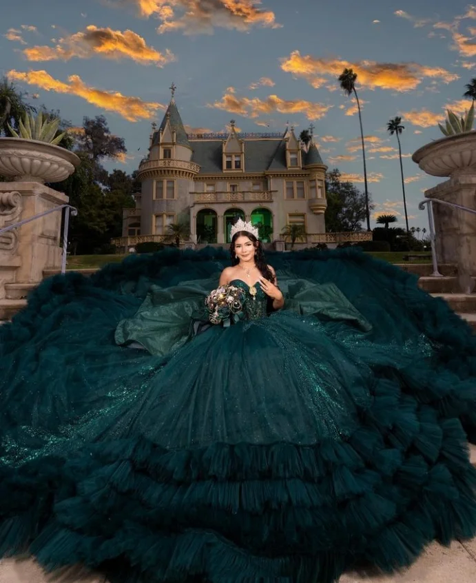 

Охотничье зеленое платье принцессы 15 Quinceanera Блестящий милое прозрачный корсет соблазнительный шлейф Кружевная аппликация vestidos 15 лет