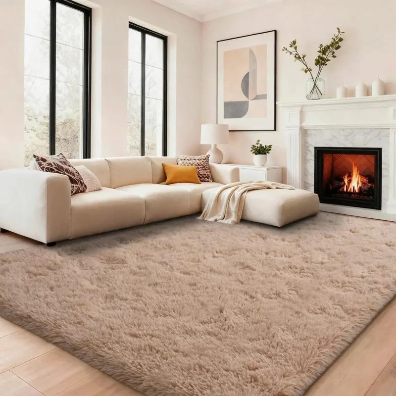 VIKAMA Light Luxury Modern Woolen Silk Carpet Fluffy Living Room Bedroom Bedside Non slip Area Carpet Home Decoration