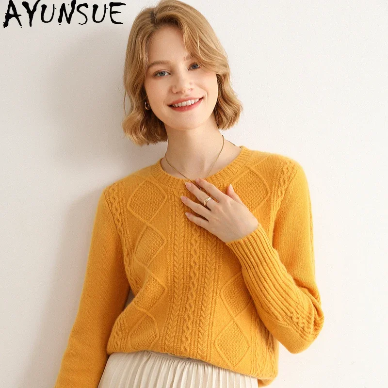 

AYUNSUE 100% Cashmere Sweaters for Women O Neck Korean Fashion Woman Sweater Knitted Tops Women's Clothing ropa mujer WPY