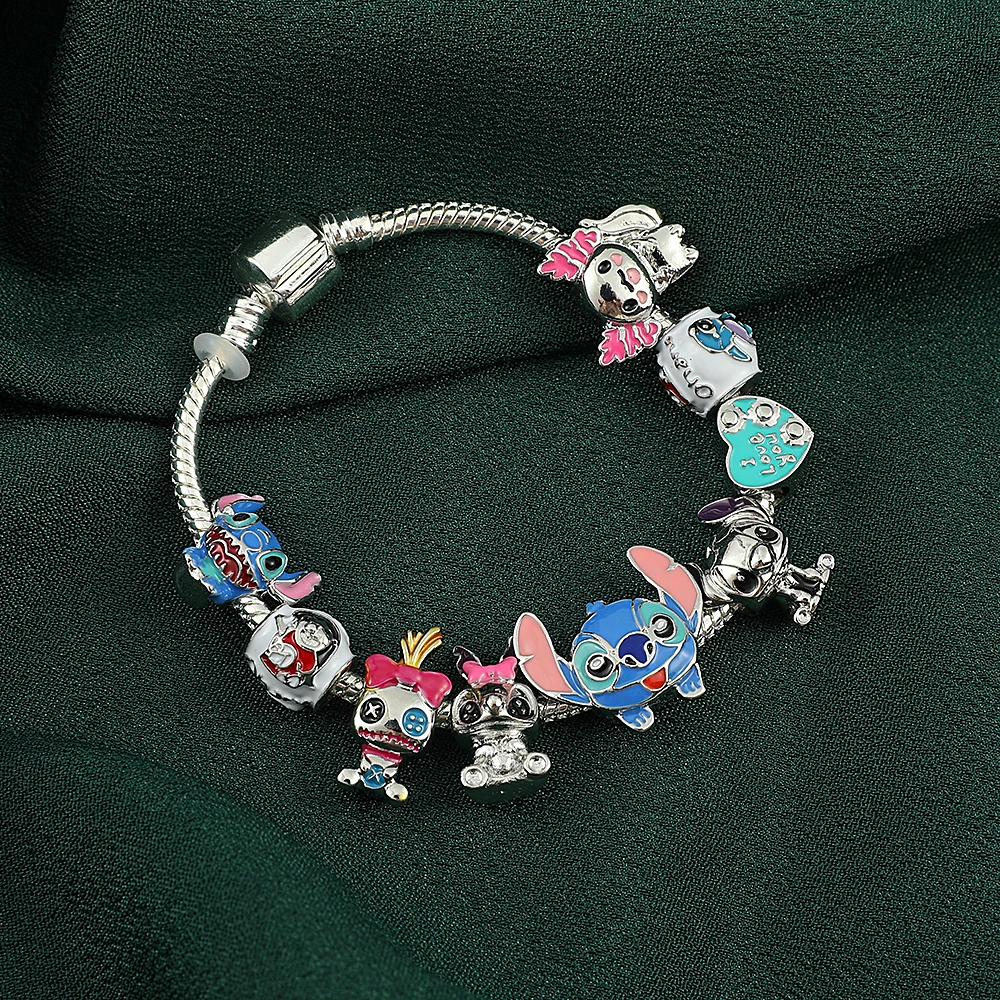 Disney Stitch Jewelry Cartoon Lilo & Stitch Inspired Bracelet DIY Stitch Pendant Crystal Beads Bangle for Women Jewellry Gifts