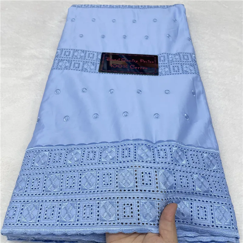 

5 ярдов нигерийской 100% хлопок, полированная атласная ткань для вышивки, высококачественная швейцарская вуаль, кружевной материал для мужчин, стиль Дубая 12L291502