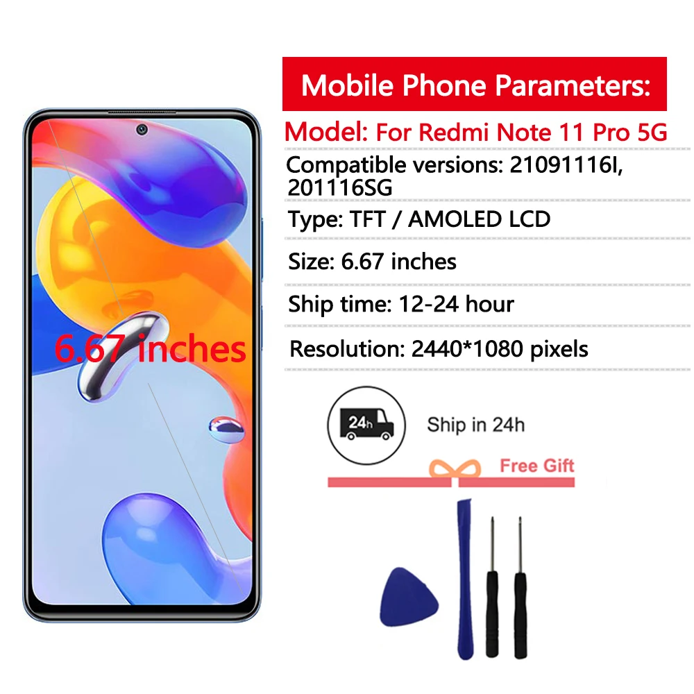 Super AMOLED Display For Xiaomi Redmi Note 11 Pro 5G LCD Display Touch Screen Assembly For Redmi Note 11 Pro 5G Screen