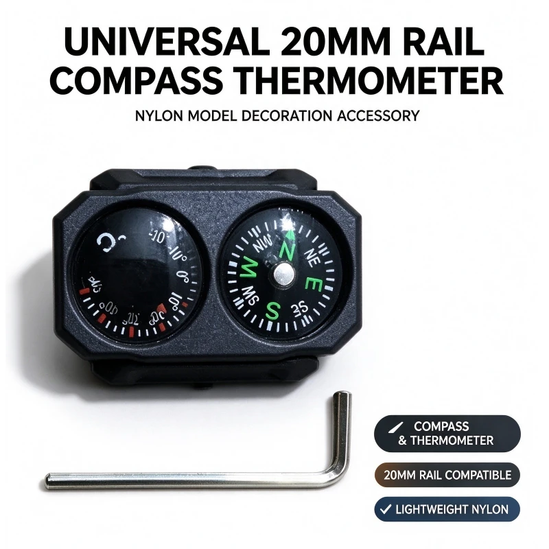 Nylon Hobby Model Decor Accessory, 20mm Mount Rail Dual Compass Thermometer, Outdoor Scene Display Ornament