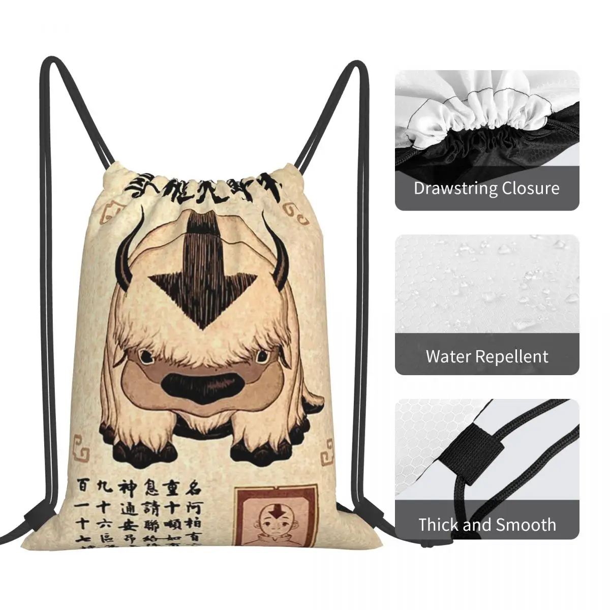 Avatar The Last Airbender Lost Appa Poster Backpacks Casual Portable Drawstring Bag Drawstring Bundle Pocket Sports Bag Book Bag