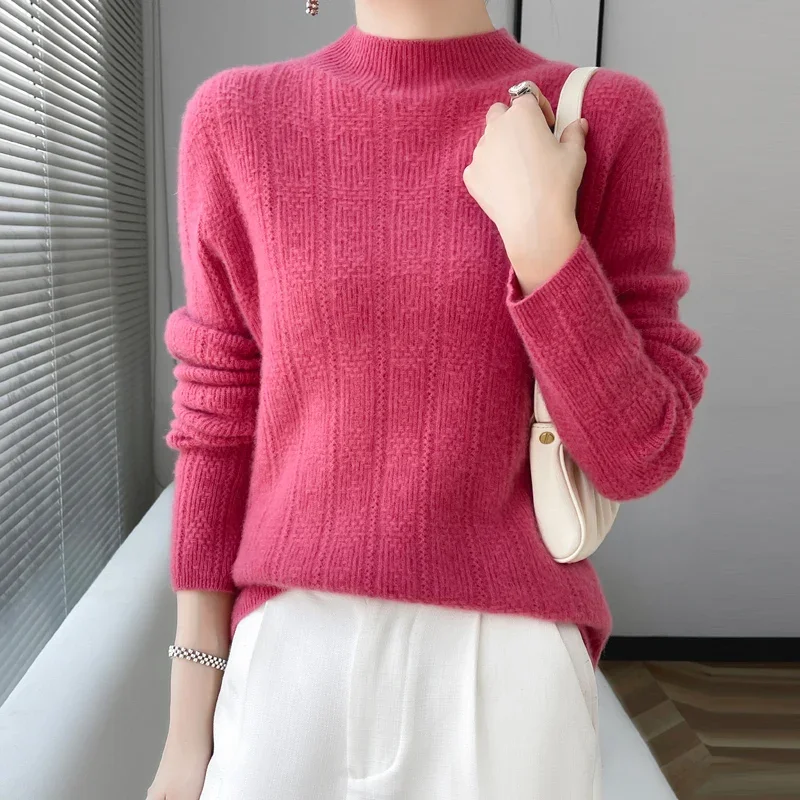 Ordos production explosions 100% pure wool sweater female semi-high neck Joker pullover long-sleeved knitted wool bottoming shir