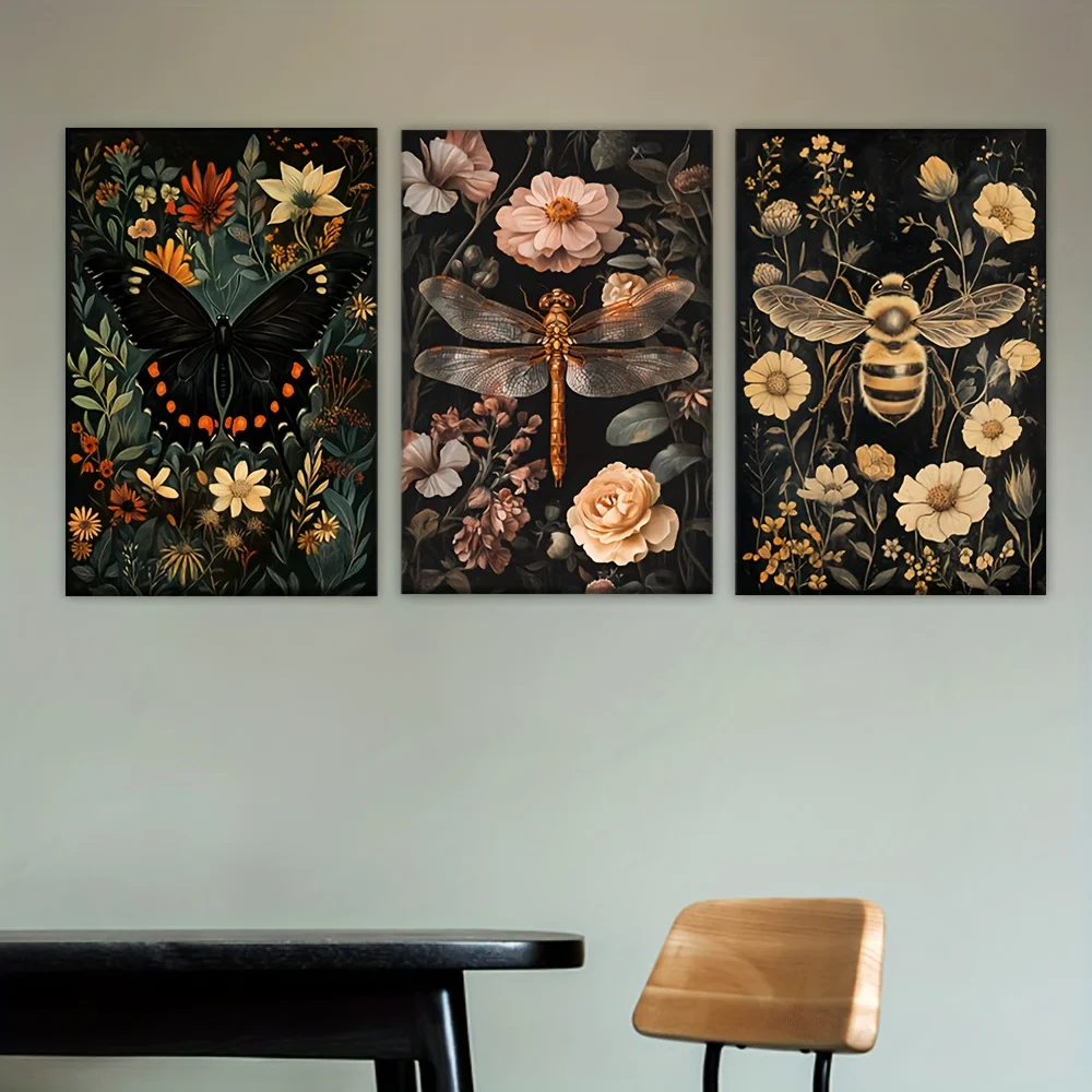 [JIT]3pcs, Canvas painting--Unframed, a painting of a dragon and a dragonfly, Artist Drawing Set, living room, office, library,
