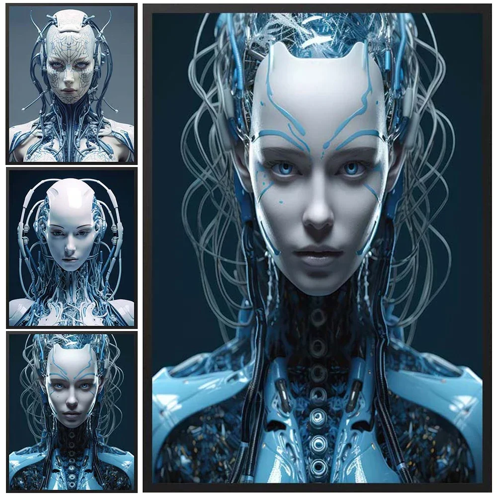 Technological Robot Alien Portrait Modern Poster Wall Art Canvas Painting Home Decor Wall Pictures For Living Room Unframed