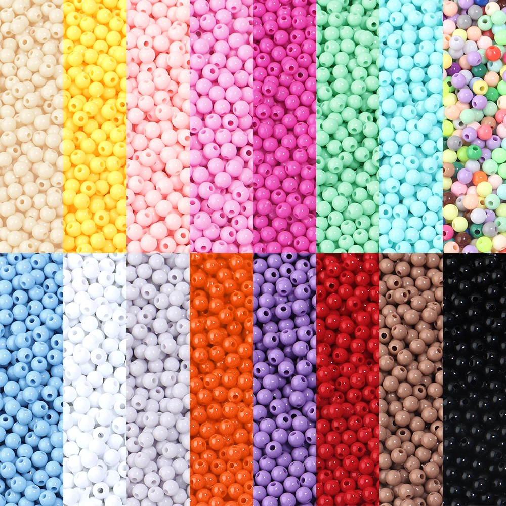 1000pcs/lot Solid Color Round Acrylic Beads Multicolor Loose Spacer Beads For DIY Bracelet Necklace Jewelry Craft Accessories