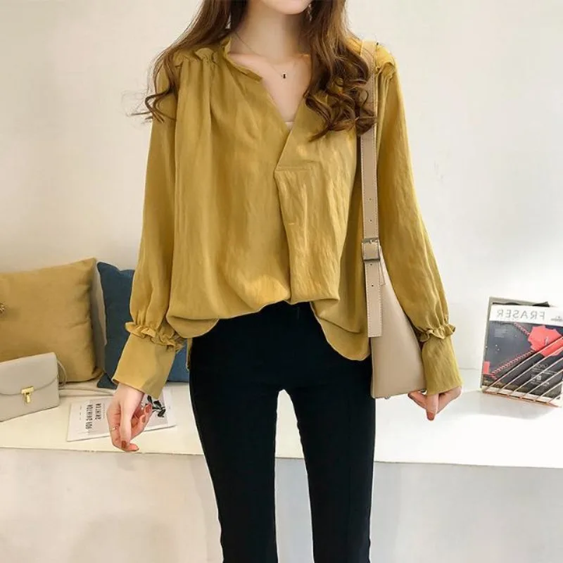 2024 Spring and Autumn New Elegant Women\'s Chiffon Shirt Fashion Long Sleeve Shirt Women\'s Inner Base Shirt Loose Blouse